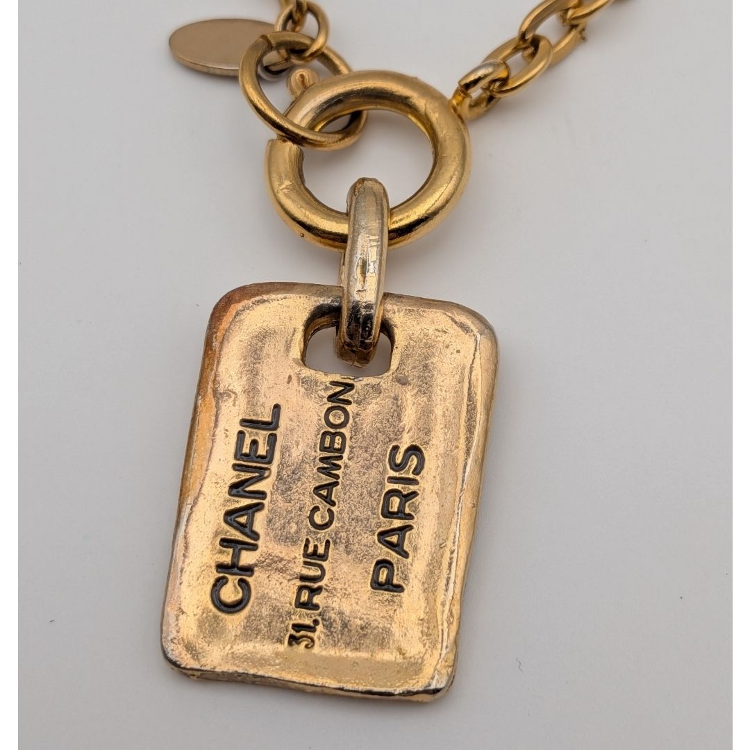 Chanel Gold Cambon Plate Logo Chain Necklace First Era Vintage — view 4