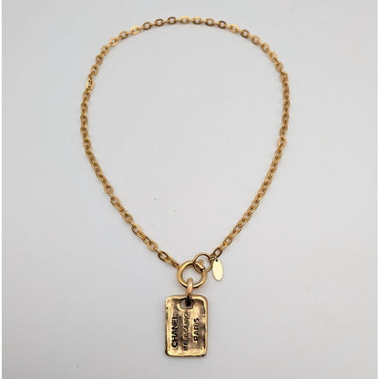Chanel Gold Cambon Plate Logo Chain Necklace First Era Vintage — view 2