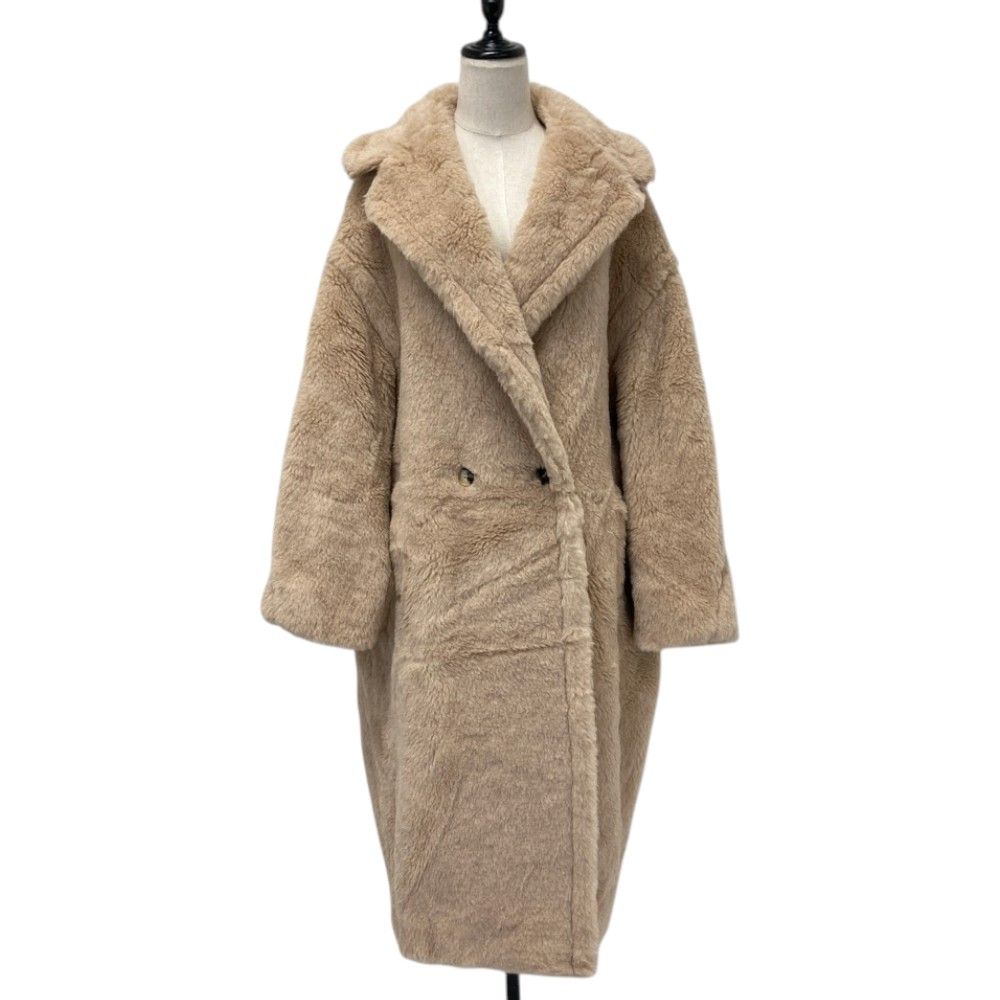 Max Mara Tedgirl Double Breasted Fleece Teddy Bear Icon Coat Beige Autumn L