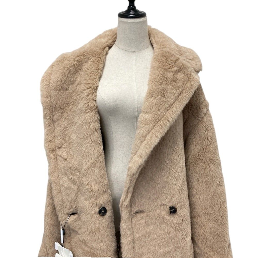 Max Mara Tedgirl Double Breasted Fleece Teddy Bear Icon Coat Beige Autumn L — view 6