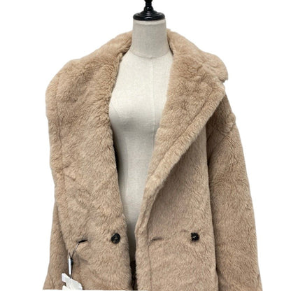 Max Mara Tedgirl Double Breasted Fleece Teddy Bear Icon Coat Beige Autumn L — view 6