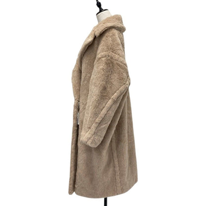 Max Mara Tedgirl Double Breasted Fleece Teddy Bear Icon Coat Beige Autumn L — view 2