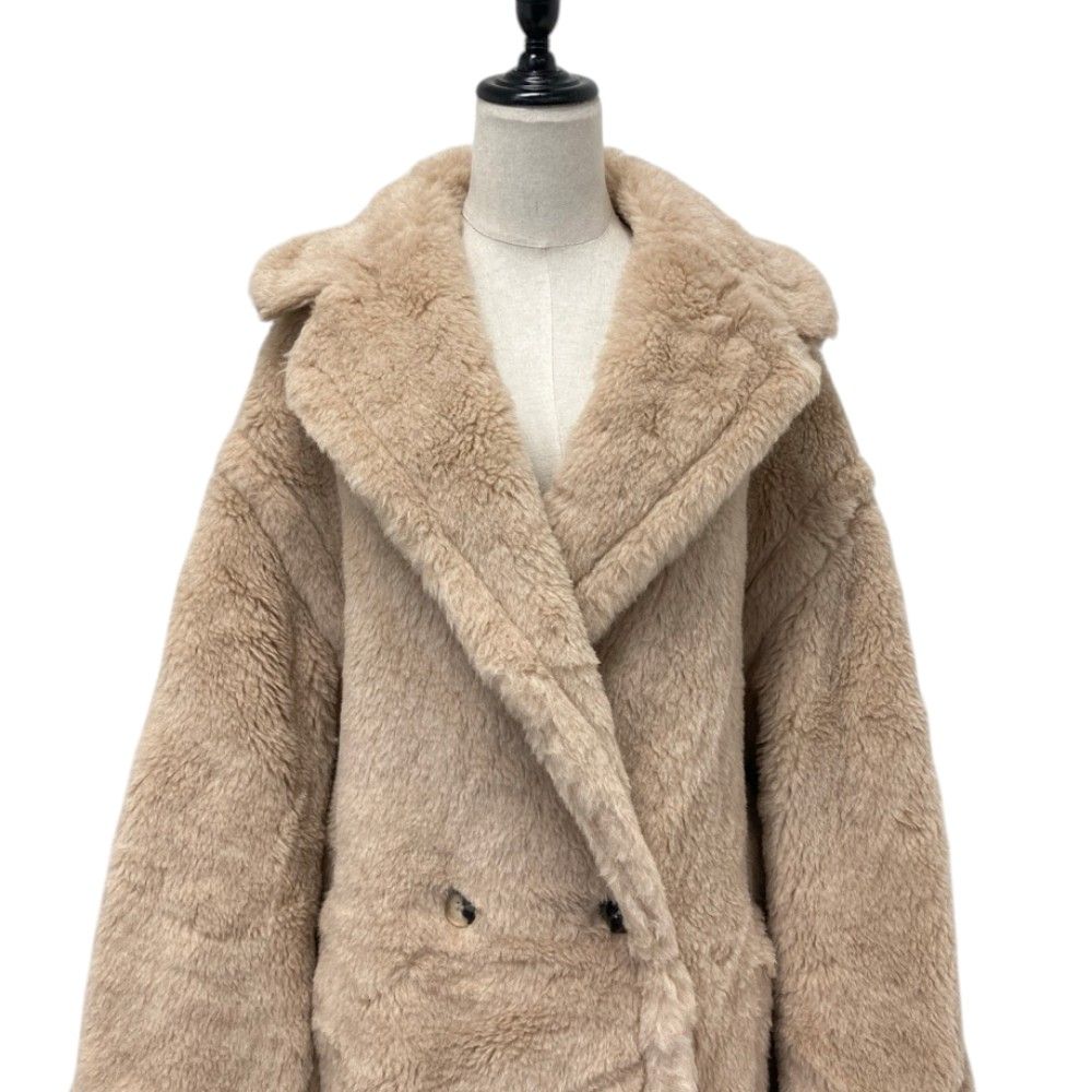 Max Mara Tedgirl Double Breasted Fleece Teddy Bear Icon Coat Beige Autumn L — view 5