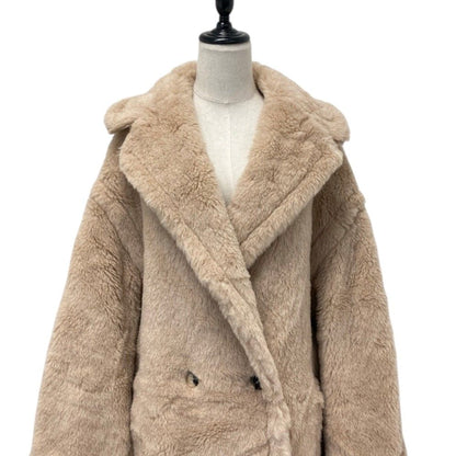 Max Mara Tedgirl Double Breasted Fleece Teddy Bear Icon Coat Beige Autumn L — view 5