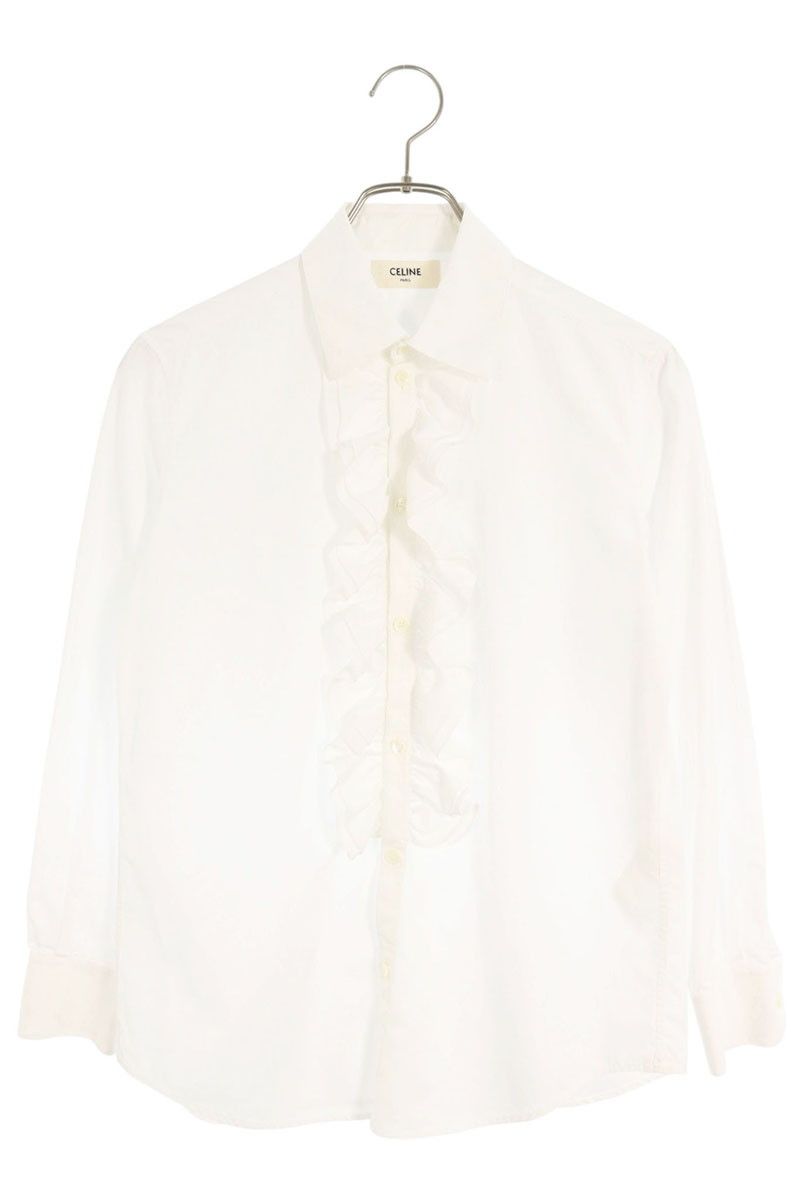 Celine Cotton Poplin Ruffle Classic Long Sleeve Shirt 36
