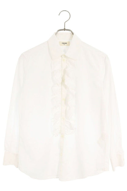 Celine Cotton Poplin Ruffle Classic Long Sleeve Shirt 36