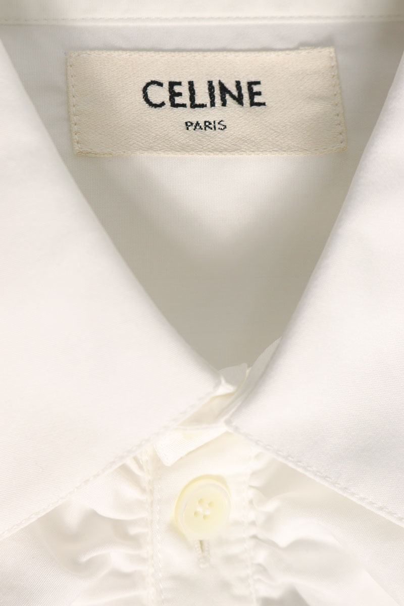 Celine Cotton Poplin Ruffle Classic Long Sleeve Shirt 36 — view 3