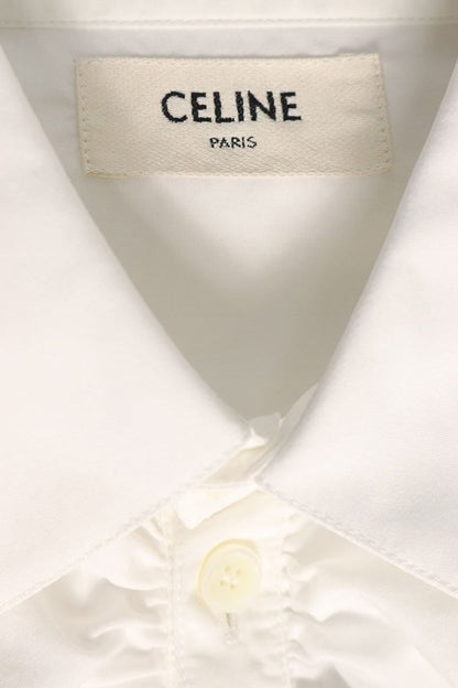 Celine Cotton Poplin Ruffle Classic Long Sleeve Shirt 36 — view 3