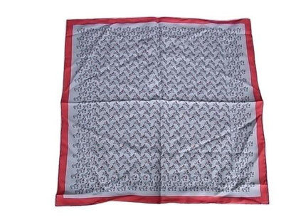 Hermes Scarf Carre 45 Gray Red Silk 100% Petit Horse Riding