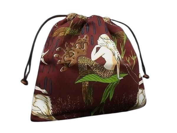 Loewe Pouch Paula's Ibiza Drawstring Navy Brown Canvas Mermaid Pattern