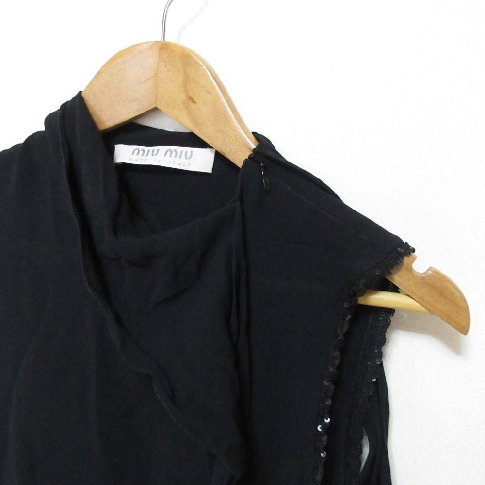 Miu Miu Vintage Sequined Hem Sleeveless Sheer Top Black Spring Summer 40 — view 8