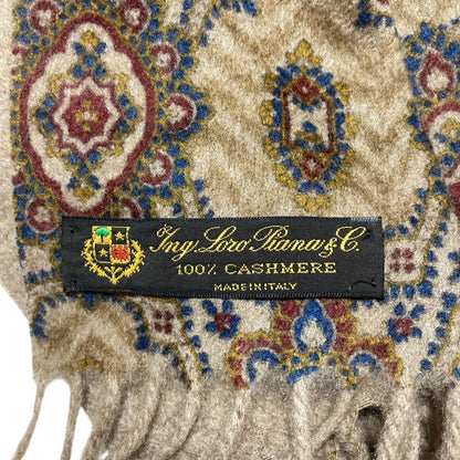 Loro Piana Ing Cashmere 100% All Over Print Fringe Scarf Beige Multicolor — view 6