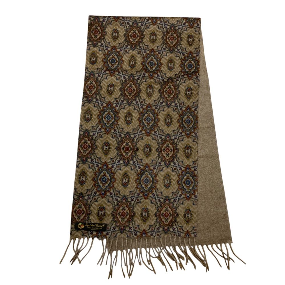 Loro Piana Ing Cashmere 100% All Over Print Fringe Scarf Beige Multicolor — view 2