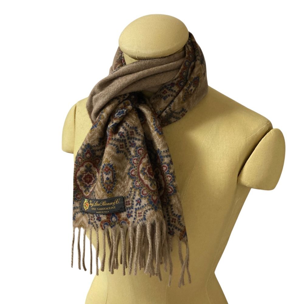 Loro Piana Ing Cashmere 100% All Over Print Fringe Scarf Beige Multicolor — view 4