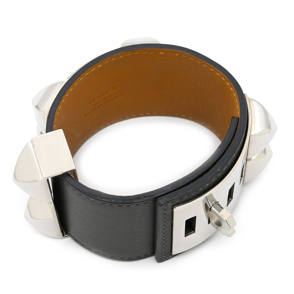 Hermes Bracelet Collier de Chien Swift Black Silver S Studded Cowhide — view 2