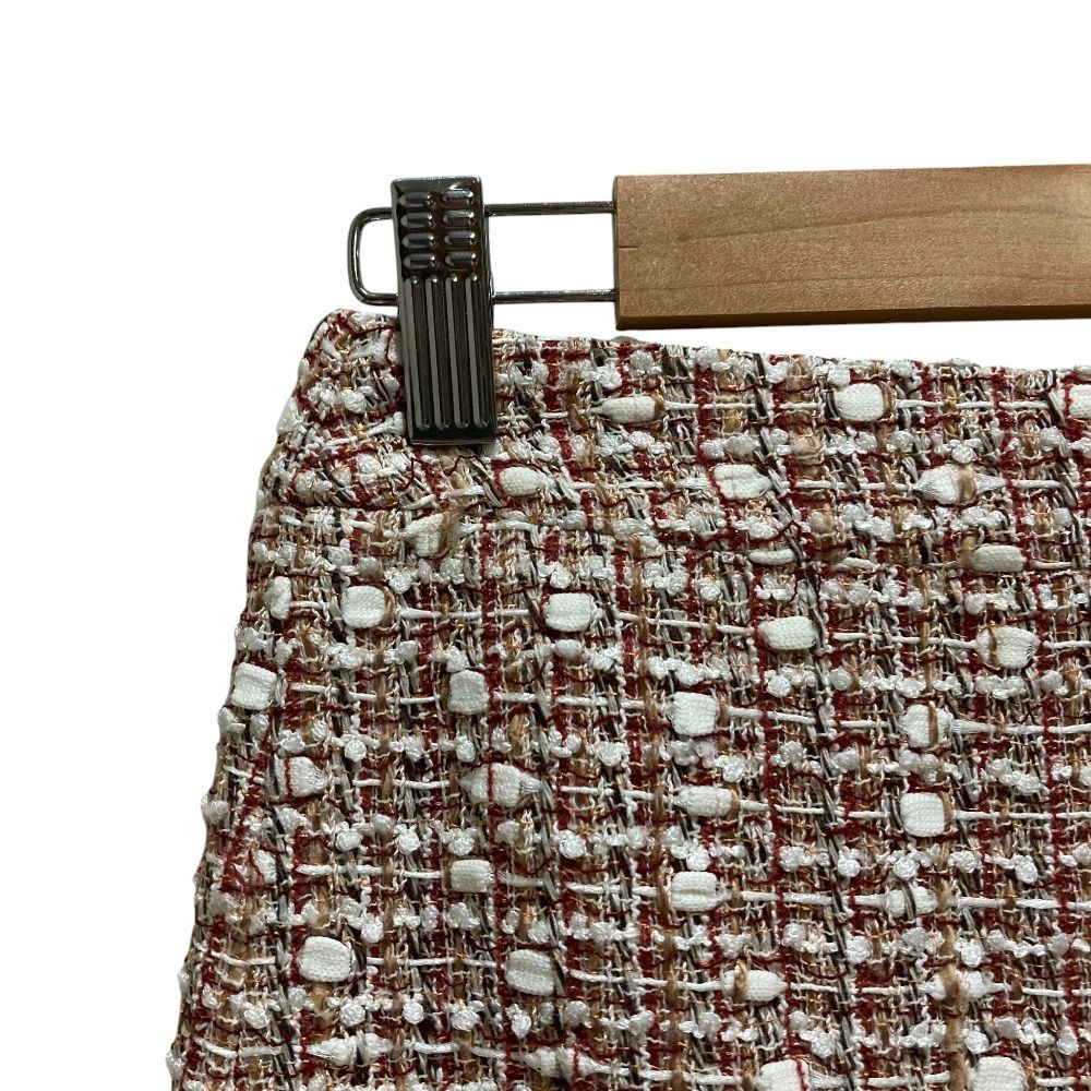 Chanel 06P Trapezoid Tweed Skirt Red Beige Spring Summer Fall Winter 36 — view 2