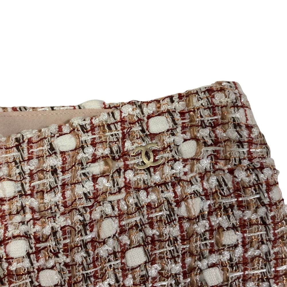 Chanel 06P Trapezoid Tweed Skirt Red Beige Spring Summer Fall Winter 36 — view 5