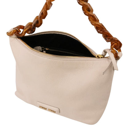 Miu Miu Spirit Madras Leather Amber Pattern Plastic Chain Handbag White — view 7