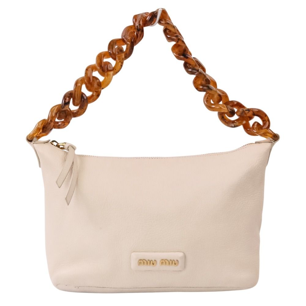 Miu Miu Spirit Madras Leather Amber Pattern Plastic Chain Handbag White