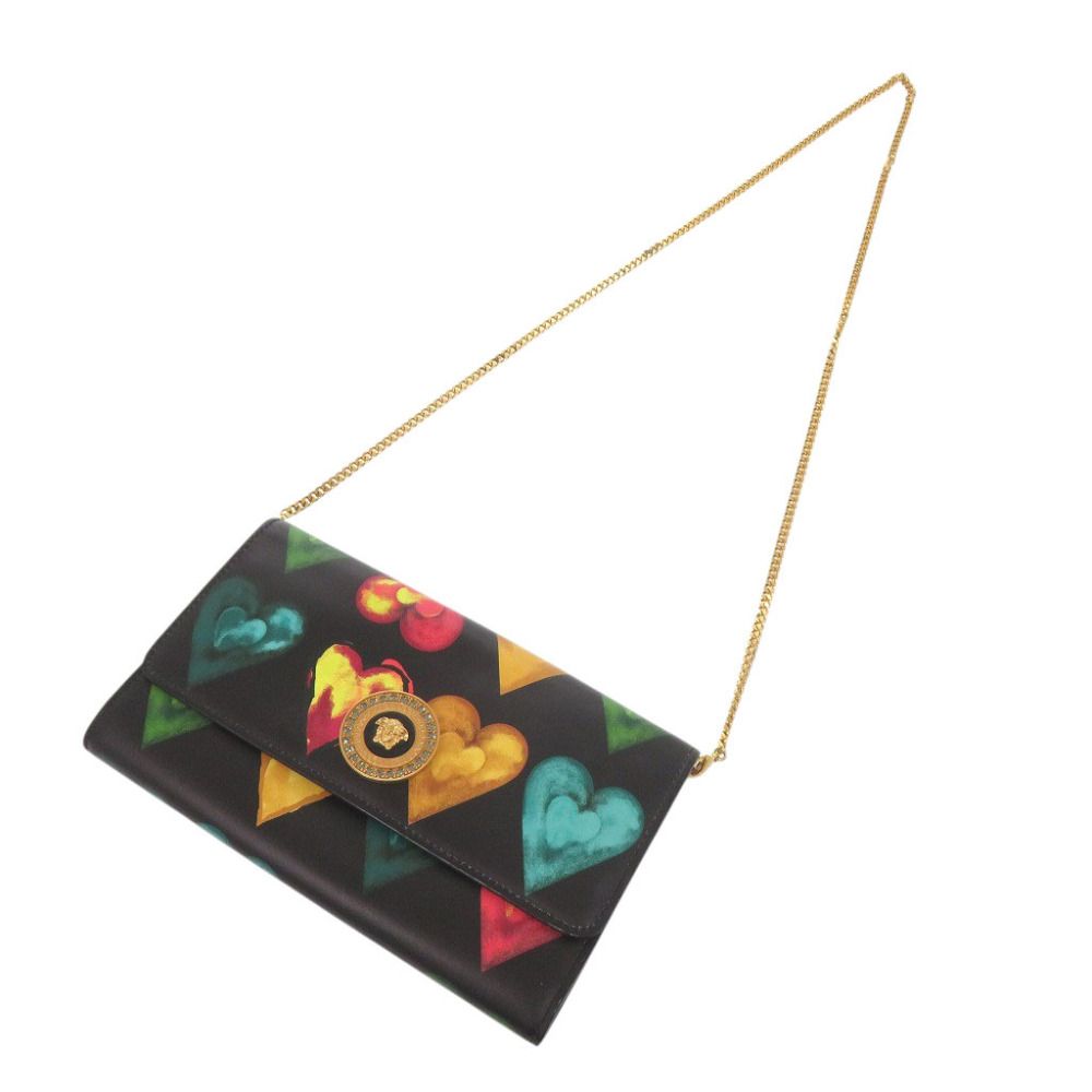 Versace Medusa Heart Leather Black Multicolor Chain Wallet Shoulder Bag — view 4