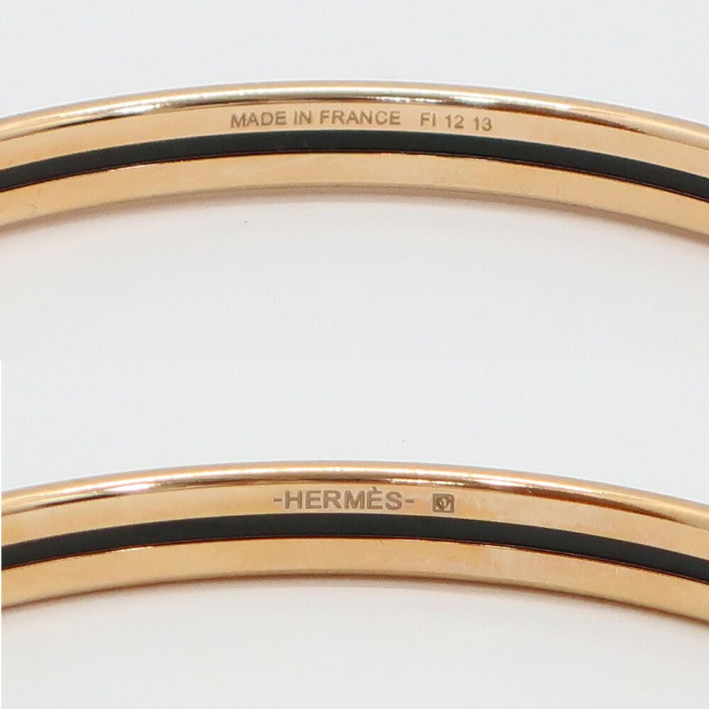 Hermes Enamel Bracelet Extra Fan Uni Brown Glace Pink Gold Bangle — view 4
