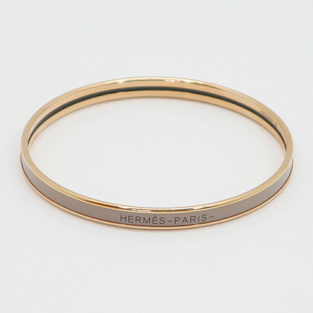Hermes Enamel Bracelet Extra Fan Uni Brown Glace Pink Gold Bangle — view 3