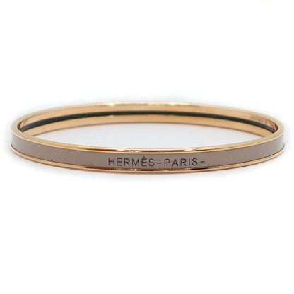 Hermes Enamel Bracelet Extra Fan Uni Brown Glace Pink Gold Bangle