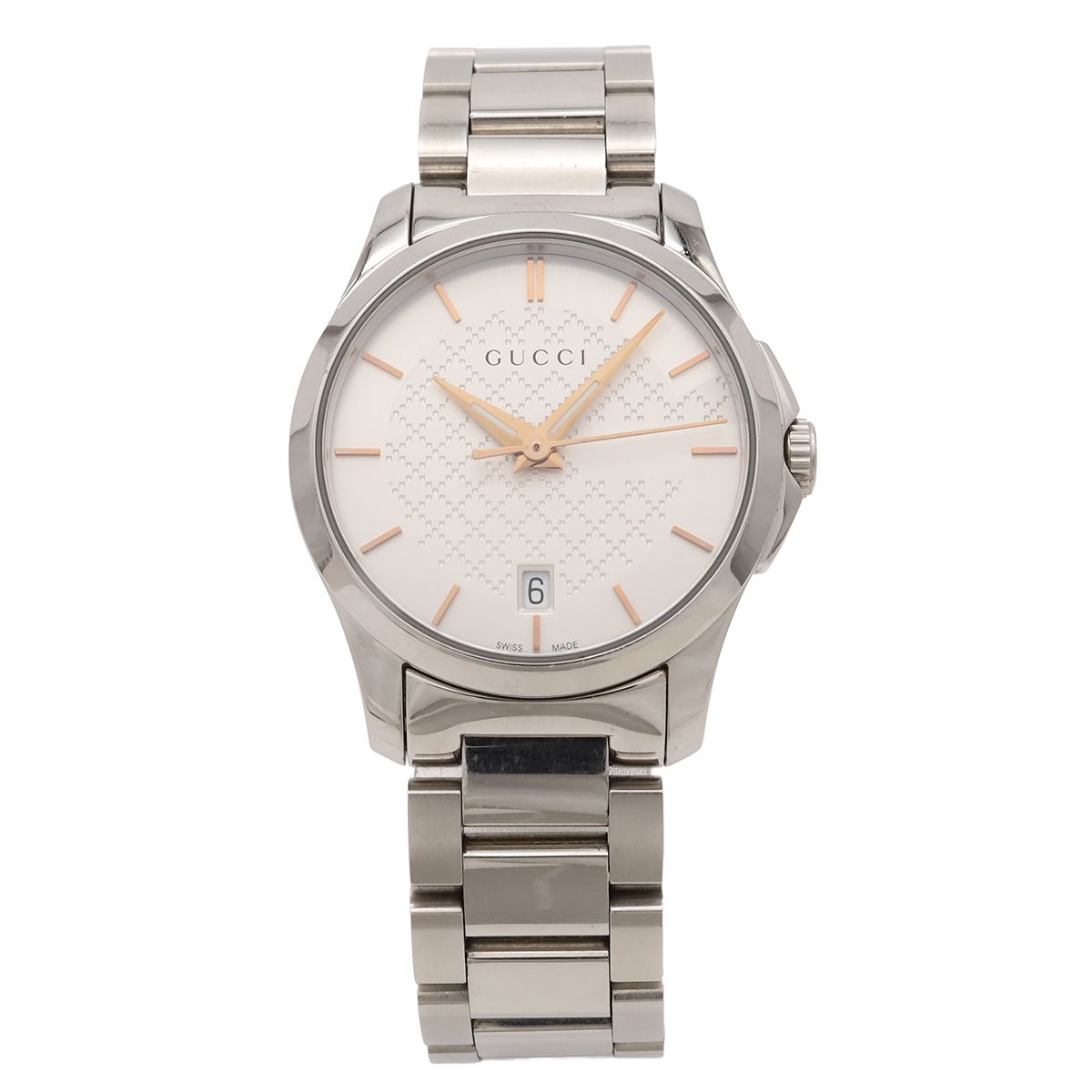 Gucci G-Timeless Collection GG Date SS Silver Dial Quartz Watch 126.5