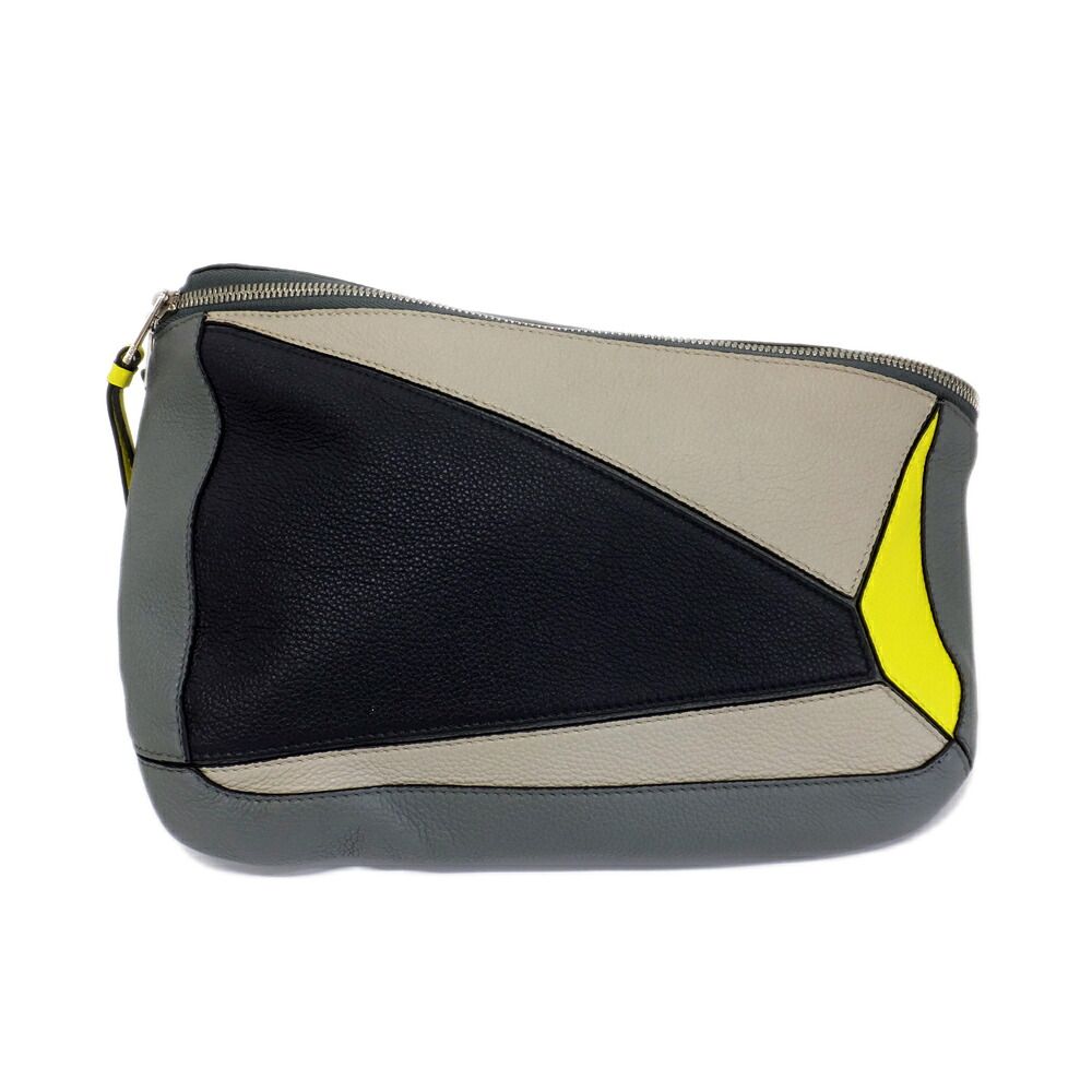 Loewe Puzzle Sling Belt Bag Calfskin Nylon Gray Black Yellow