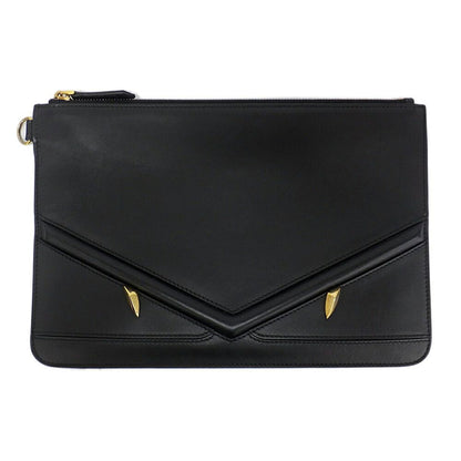 Fendi Clutch Bugs Eye Monster Leather Black Second