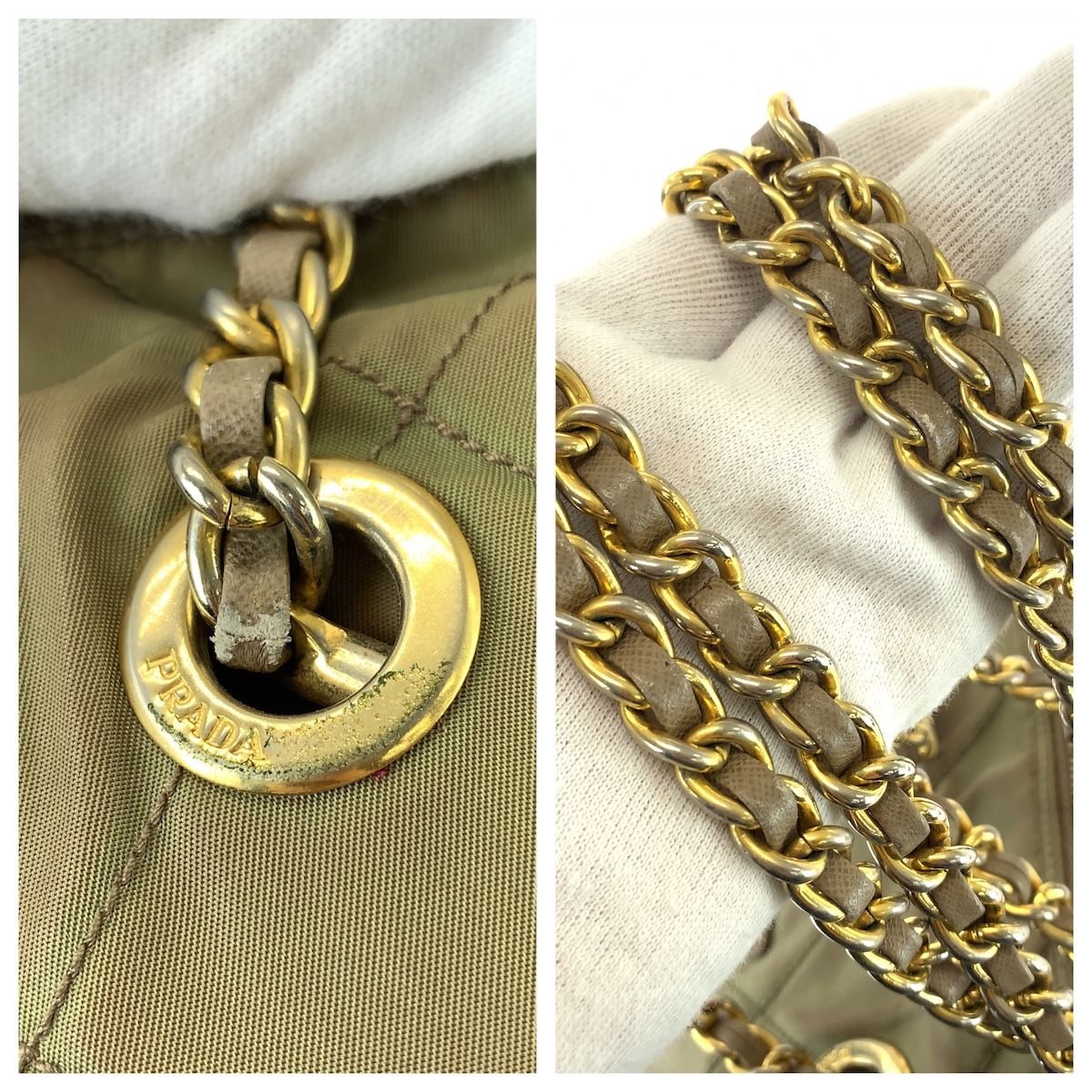 Prada Tessuto Chain Shoulder Bag Khaki Nylon — view 6