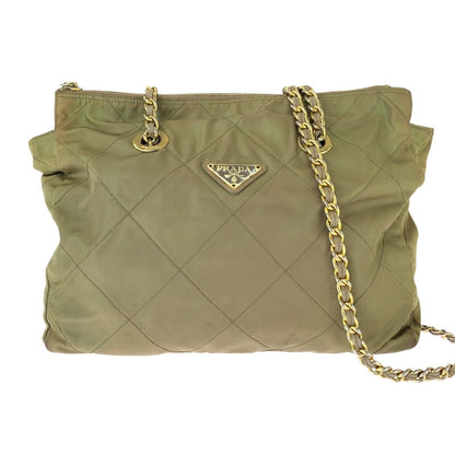 Prada Tessuto Chain Shoulder Bag Khaki Nylon