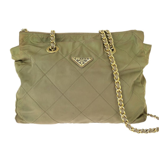 Prada Tessuto Chain Shoulder Bag Khaki Nylon