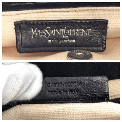 Saint Laurent Liv Gauche Mombasa Shoulder Bag White Ivory Brown Canvas Leather — view 4