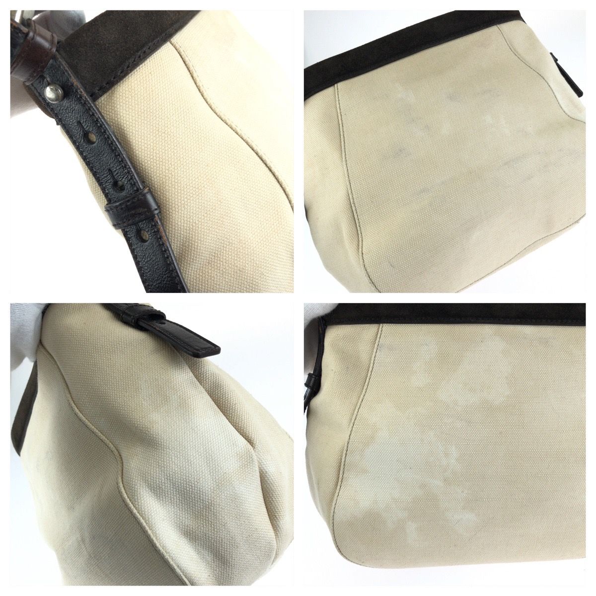 Saint Laurent Liv Gauche Mombasa Shoulder Bag White Ivory Brown Canvas Leather — view 5