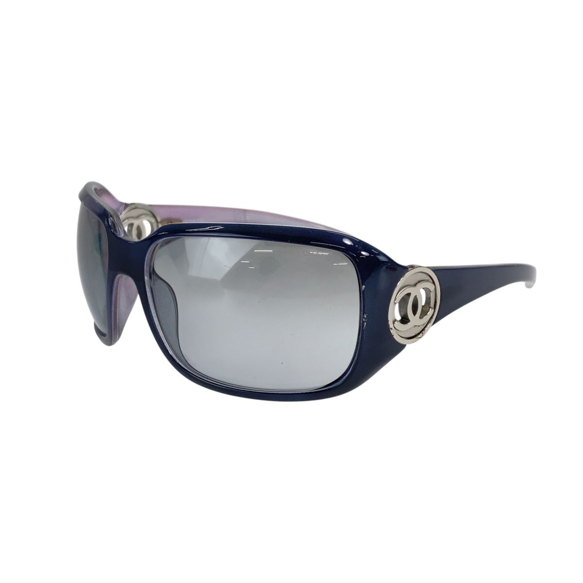 Chanel CC Logo Sunglasses Blue Silver Gray Acetate Metal Eyewear