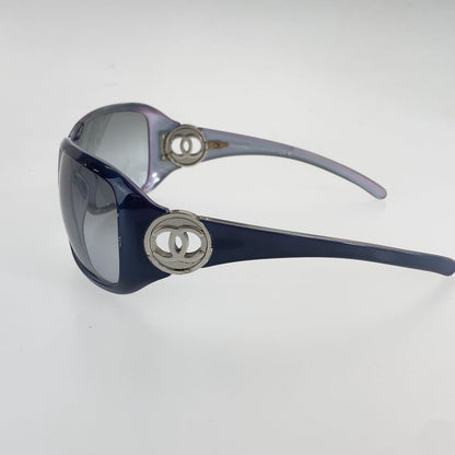 Chanel CC Logo Sunglasses Blue Silver Gray Acetate Metal Eyewear — view 5