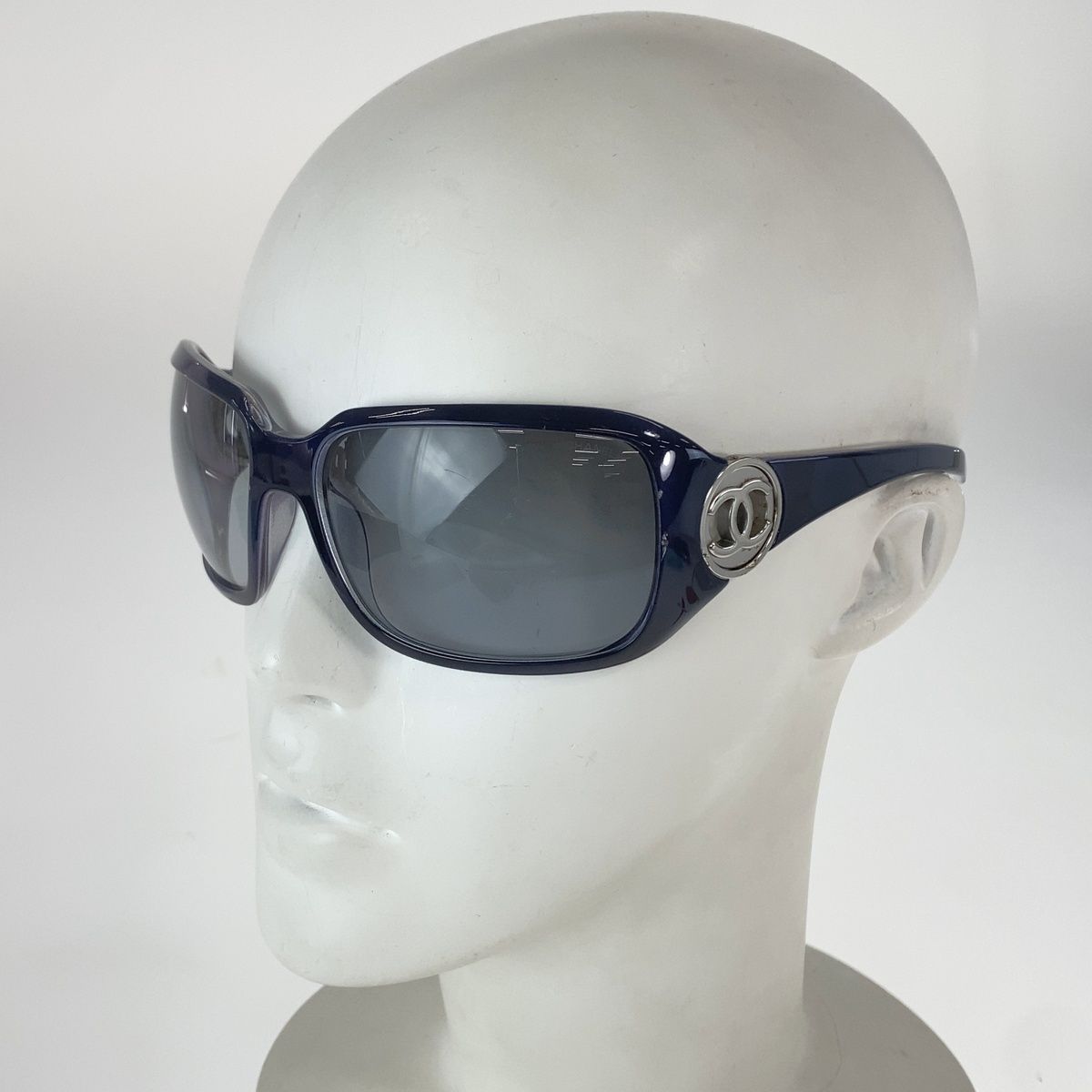Chanel CC Logo Sunglasses Blue Silver Gray Acetate Metal Eyewear — view 8