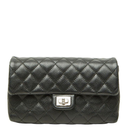 Chanel Uniform 2.55 Quilted Pouch Black Silver Leather