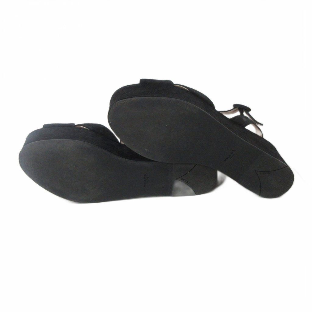 Prada Sandals Suede Ankle Belt Thick Sole Cross Black — view 7