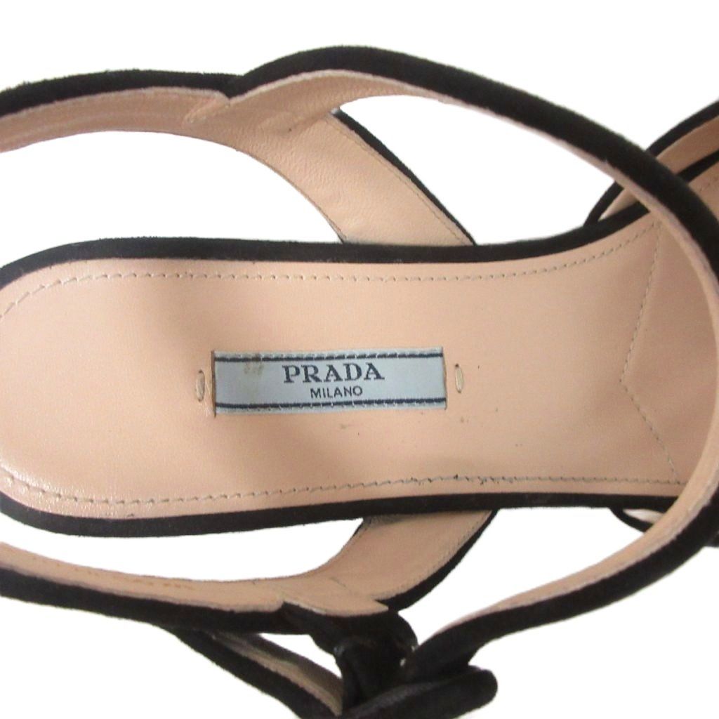 Prada Sandals Suede Ankle Belt Thick Sole Cross Black — view 6