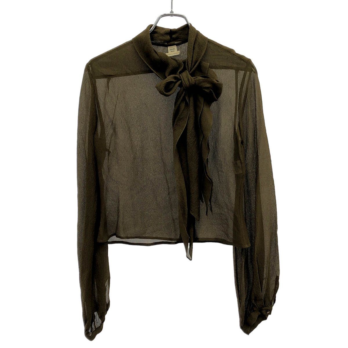 Hermes Silk Blouse Shirt Khaki 38