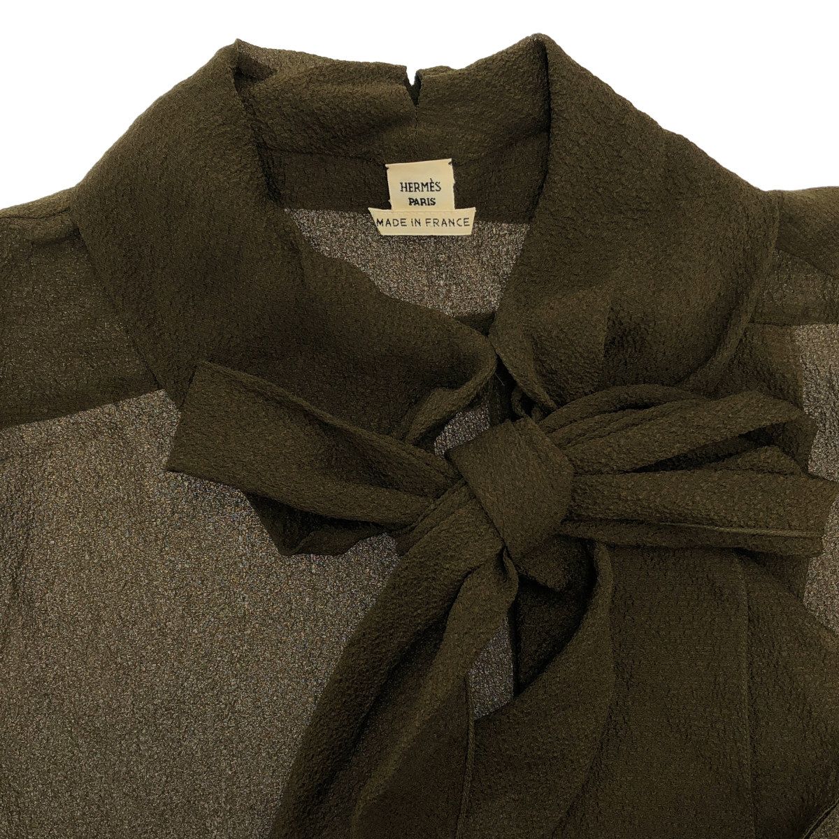 Hermes Silk Blouse Shirt Khaki 38 — view 4