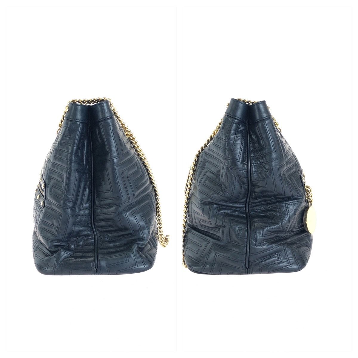Versace Vintage Greca Medusa Navy Gold Leather Chain Shoulder Bag — view 8