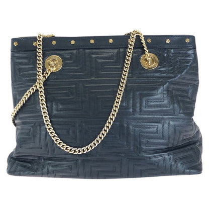 Versace Vintage Greca Medusa Navy Gold Leather Chain Shoulder Bag — view 2