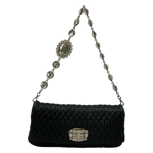 Miu Miu Shoulder Bag Miu Crystal Black Bijou Leather