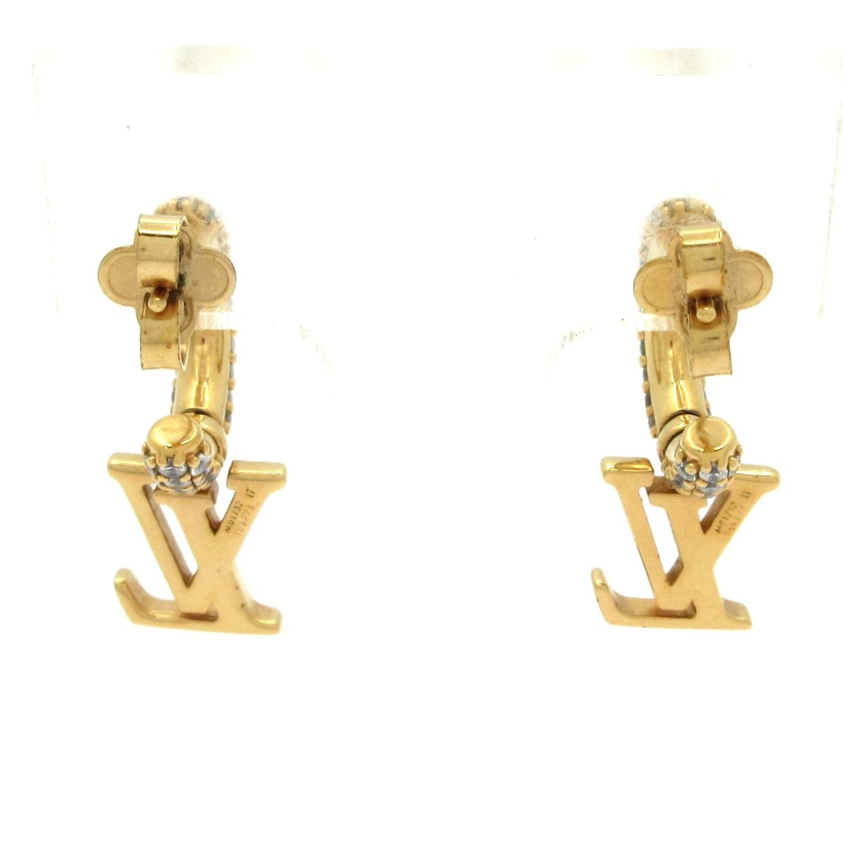 Louis Vuitton Earrings Hoop LV Iconic Gold Clear Rhinestone — view 3