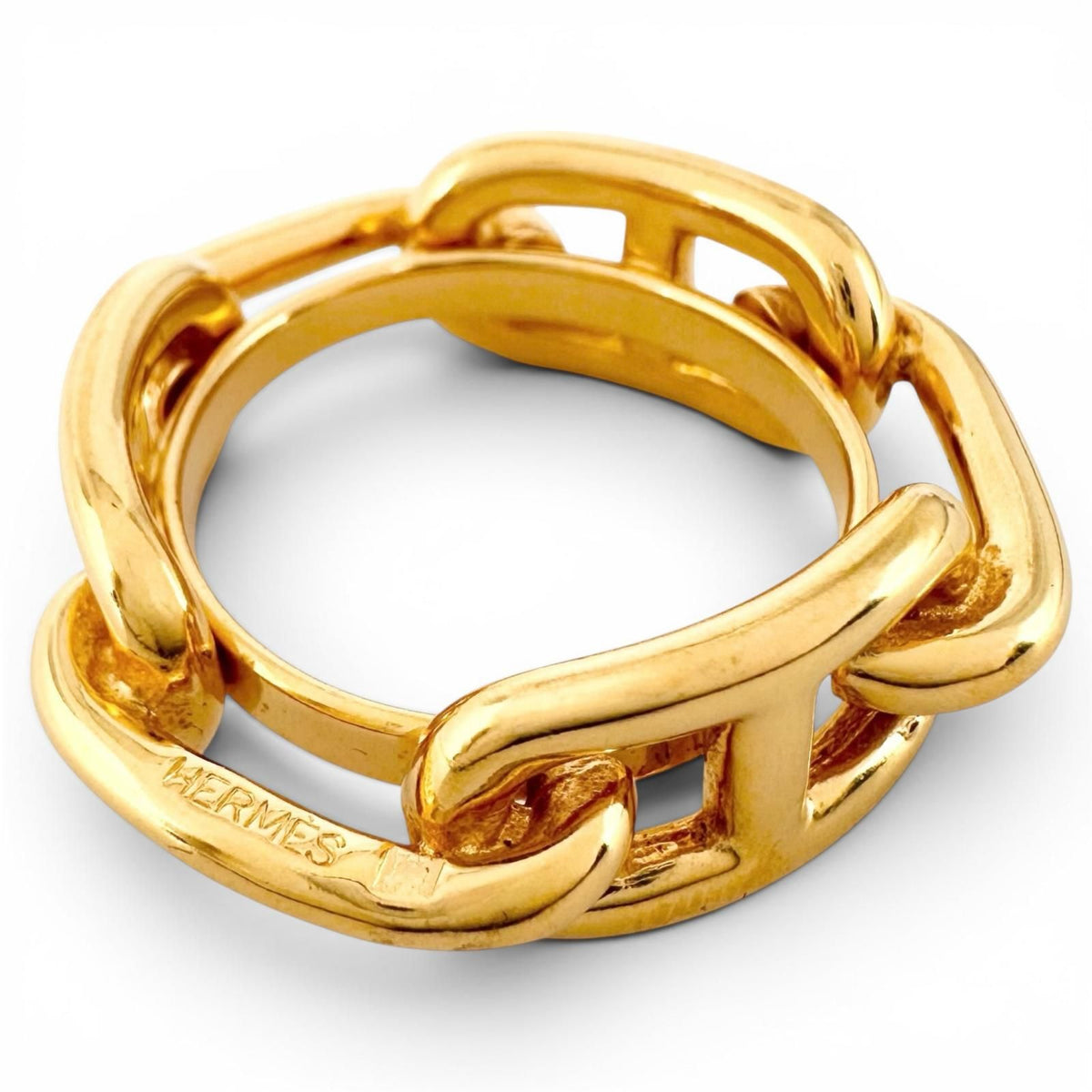 Hermes Legate Chain Motif Chaine D'ancre Scarf Closure Ring Gold