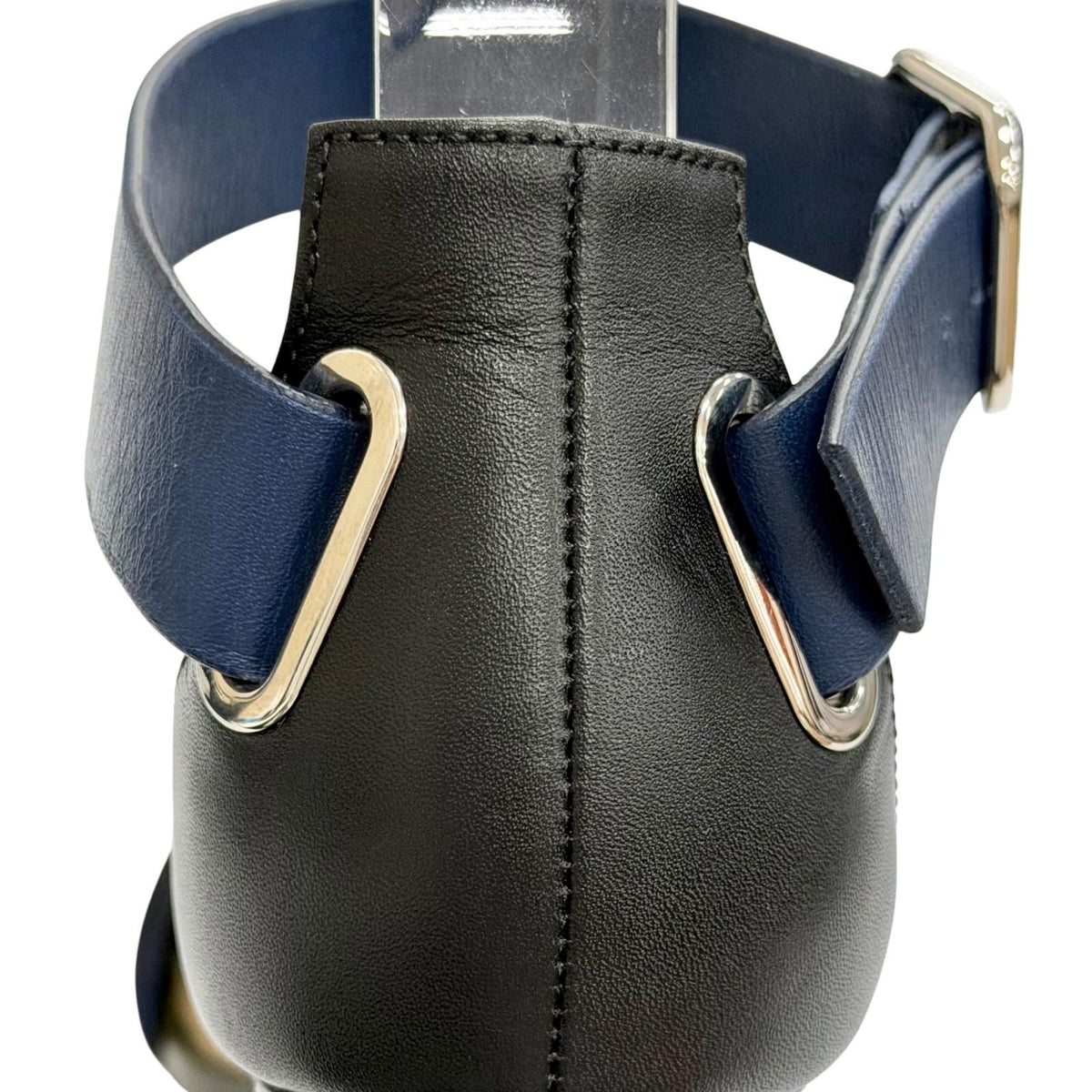 Hermes Leather Cross Strap Wedge Sole Sandals Navy Khaki Silver — view 7