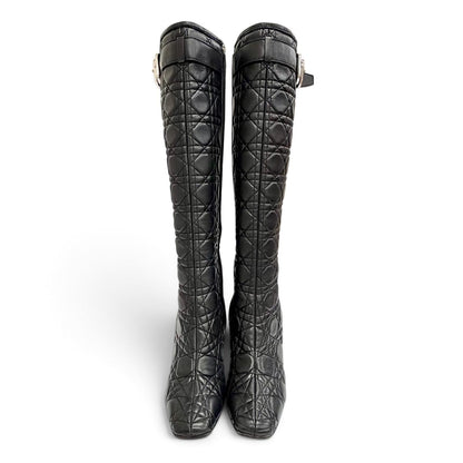 Dior Cannage Side Zip Leather Long Boots Black Silver — view 2